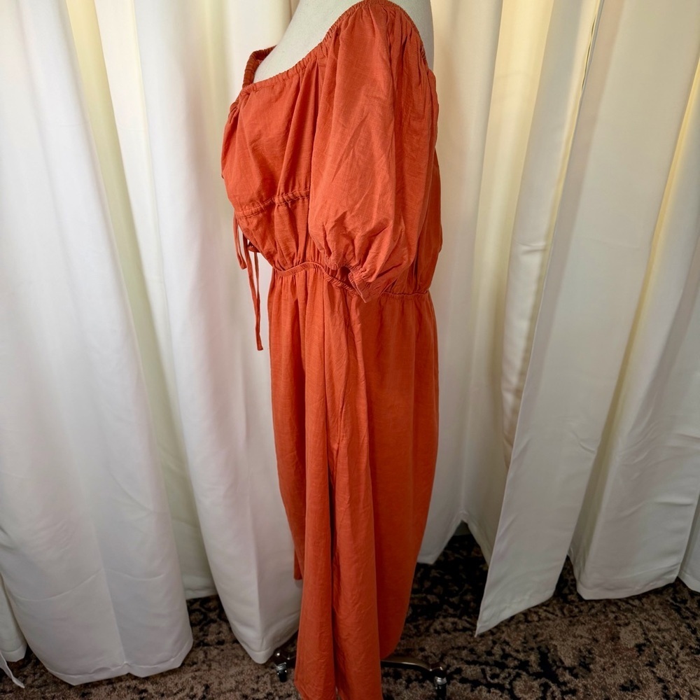 NWOT SHEIN Burnt Orange Tie-Bust Puff-Sleeve Cotton Gauze Milkmaid Dress Size 4X - Picture 5 of 16